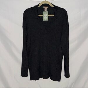 H&M Black Ribbed Long Sleeve Johnny Collar Polo Sweater Tunic Size M NWT